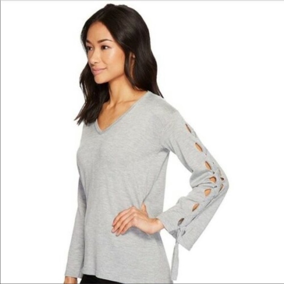 Vince Camuto Sweaters - Vince Camuto Lace Up Bell Sleeve Gray Sweater